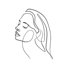 Continuous line, drawing of set faces and hairstyle, fashion concept, woman beauty minimalist, vector illustration for t-shirt, slogan design print graphics style
