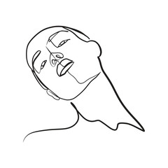 Continuous line, drawing of set faces and hairstyle, fashion concept, woman beauty minimalist, vector illustration for t-shirt, slogan design print graphics style
