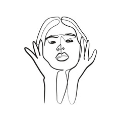Continuous line, drawing of set faces and hairstyle, fashion concept, woman beauty minimalist, vector illustration for t-shirt, slogan design print graphics style
