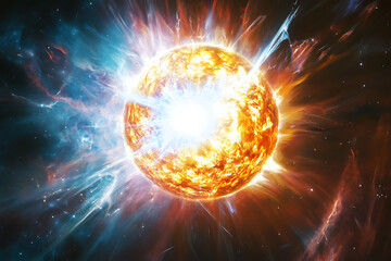 Obraz premium The image displays a highly detailed structure of a neutron star, featuring its dense, compact core surrounded by intense magnetic fields