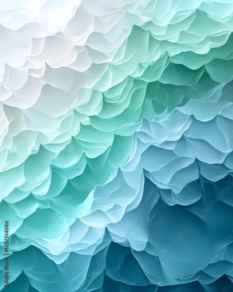 Poster an abstract, serene background featuring layered waves of soft blues and greens, creating a calm and