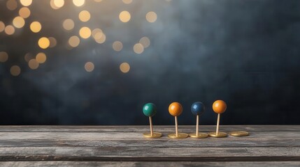 Dreidels spinning on a wooden table with golden coins in the background, Dreidel game, Hanukkah holiday fun
