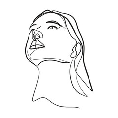 Continuous line, drawing of set faces and hairstyle, fashion concept, woman beauty minimalist, vector illustration for t-shirt, slogan design print graphics style
