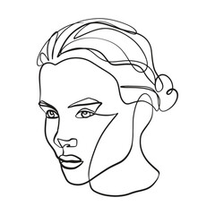 Continuous line, drawing of set faces and hairstyle, fashion concept, woman beauty minimalist, vector illustration for t-shirt, slogan design print graphics style
