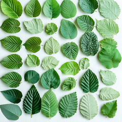 Fototapeta premium Creative layout made of green leaves flat lay nature spring concept 