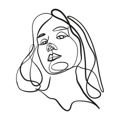 Continuous line, drawing of set faces and hairstyle, fashion concept, woman beauty minimalist, vector illustration for t-shirt, slogan design print graphics style
