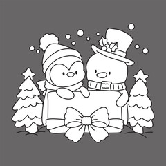 Christmas, cute cartoon, elements, lines, white, coloring, illustration, Santa, card