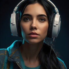 Girl with an auditory hallucination, a thought-provoking and surreal stock photo that explores the depths of the human mind and perception. generated with AI