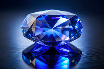 A stunning blue gemstone with facets reflecting light, creating a captivating play of colors against a dark background.