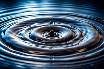 A close-up of water ripples, showcasing concentric circles created by a droplet impact on a reflective surface.
