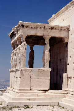 Erechtheion (or Temple of Athena Polias) showing Ionic architecture in the Acropolis of Athens; Athens, Greece