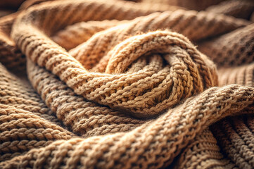 Obraz premium A close-up of textured, woven fabric in warm tones, creating a cozy and inviting appearance.