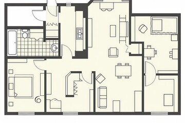 A floor plan of a two story home with a kitchen, living room, and dining room