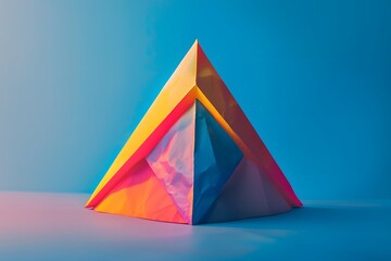 Vibrant Paper Pyramid Against a Blue Background