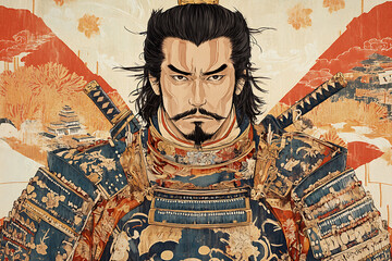 Fototapeta premium The illustration depicts Oda Nobunaga, the legendary 16th-century Japanese warlord and samurai, known for his ambition to unify Japan during the Sengoku period