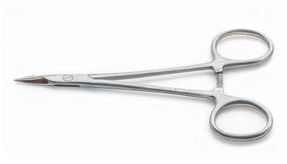 Surgical Scissors on White Background Isolated. Full Shot of Medical Devices.