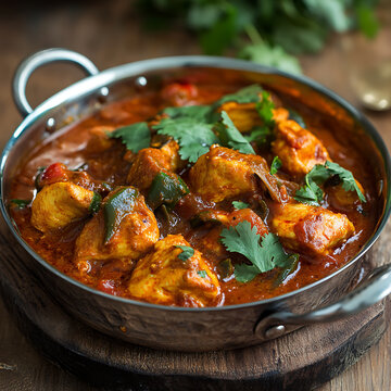 Indian chicken curry in balti dish