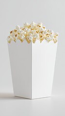 Isolated white popcorn box template mockup with custom graphics packaging. Popcorn basket on white background. 
