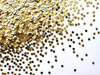 Abstract golden confetti scattered on white background
