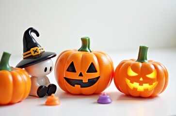 Halloween holiday toy pumpkins, toy caps, toy graves, toy candles,