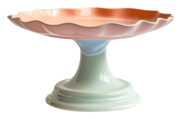 PNG One piece of pastel ceramic pedestal cake plate birdbath porcelain festival.