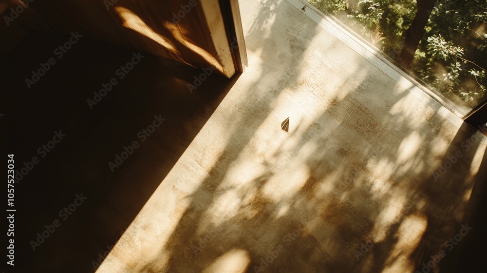 Poster sunlit floor with shadows and a butterfly in view
