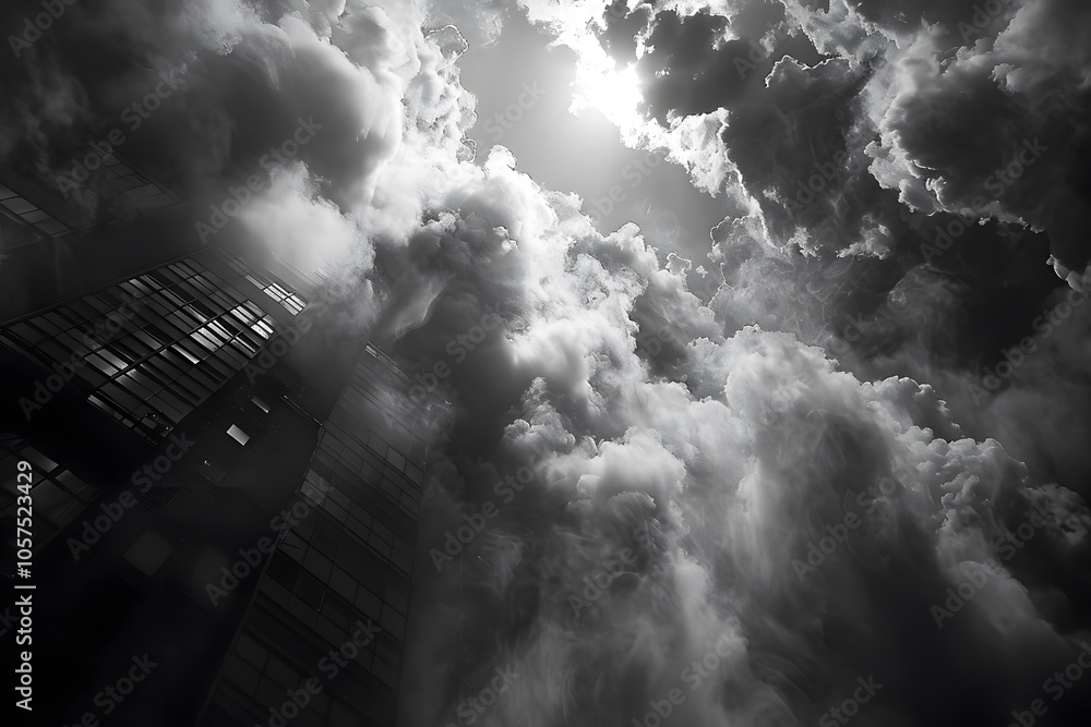 Canvas Prints Dramatic Black and White Sky with Clouds and Urban Architecture