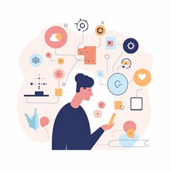 Exploring digital connections a minimalist character illustration