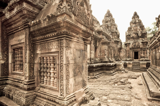 Banteay Srei, a Cambodian temple dedicated to Shiva at Angkor; Angkor, Siem Reap, Cambodia