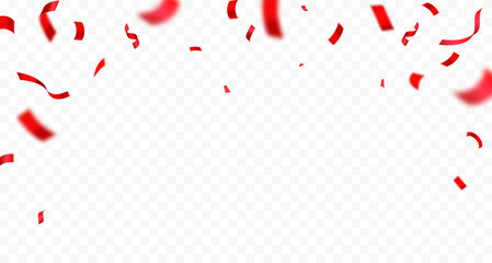 Red confetti celebration party background design, Falling shiny red color confetti isolated on transparent background. Can be used for celebration, Christmas, New Year, Carnival festivity, confetti,