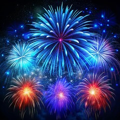 Fototapeta premium Blue colorful fireworks on the black sky background