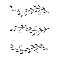 Fototapeta premium Elegant Vector-Style Branch Tattoo Designs with Swirling Leaves, Black Ink Minimalist Nature Art