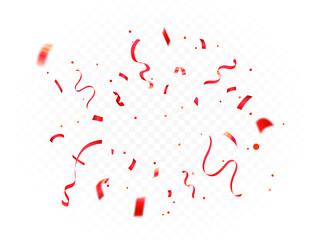 Red confetti explosion on transparent background. Celebration Event and Party confetti and ribbons