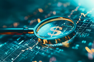 Magnified view of a dollar sign.