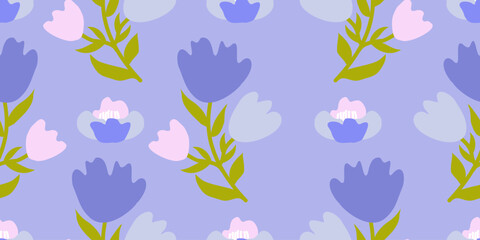 Fototapeta premium Hand drawn flowers seamless patterns ornate spring bohemian for fabric, textiles, clothing, wrapping paper, cover, banner, interior decor, abstract backgrounds.