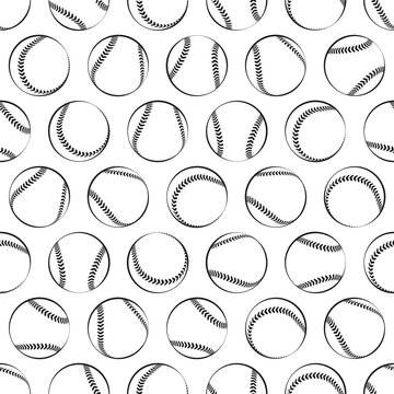 Seamless Pattern of Baseball Balls in Thin Line Style