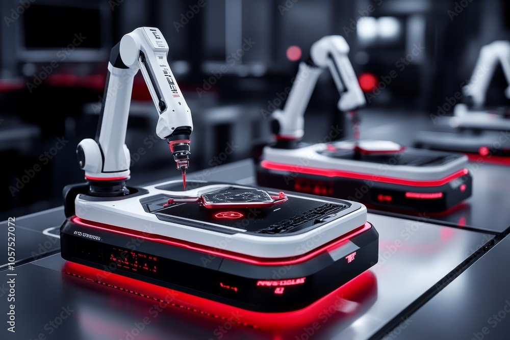 Aufkleber Assembly line with robotic arms operating through machine learning guidance, capturing precision and automation in modern manufacturing, symbolizing progress and adaptability