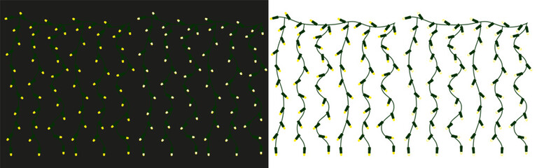 Glowing lights isolated realistic design elements. Garlands, Christmas tree decorations, light effects