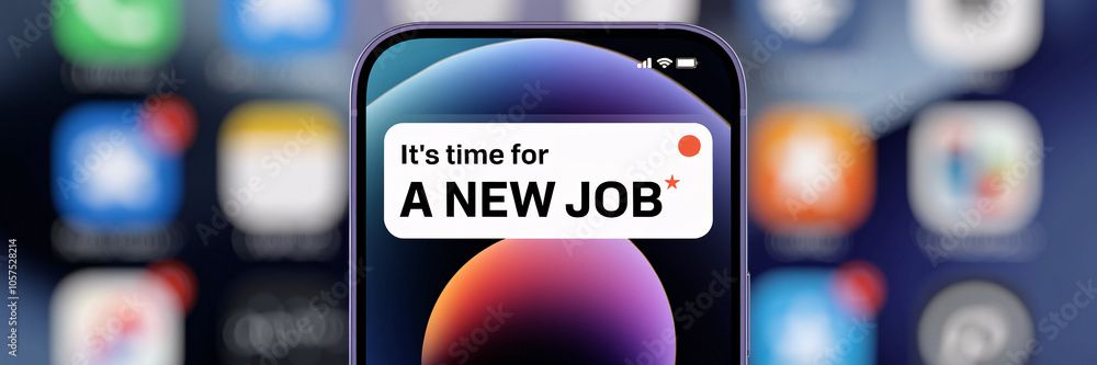 Poster it’s time for a new job – mobile notification with motivational message on smartphone screen