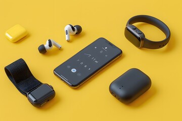 Modern Tech Essentials on a Vibrant Yellow Background