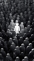 Obraz premium Central White Figure Amid Black Silhouettes in Crowd