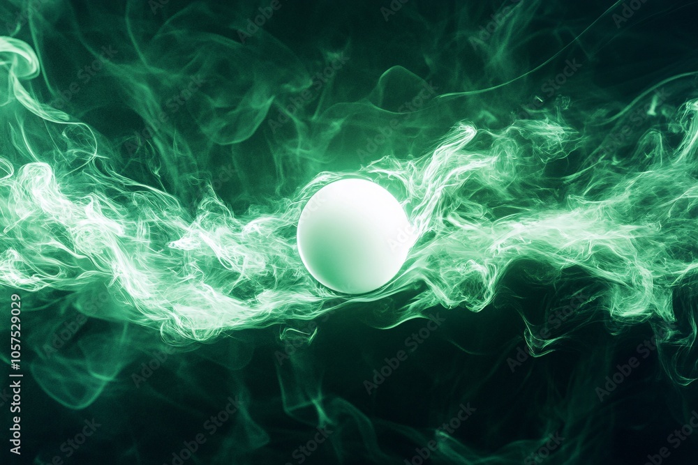 Poster a glowing green sphere surrounded by ethereal smoke, creating a mysterious and mesmerizing visual ef