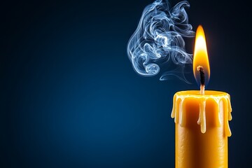 Close-up of soft, swirling smoke rising from a candle, with delicate tendrils curling in intricate patterns, capturing the elegance and calm of gentle smoke, symbolizing calm and beauty