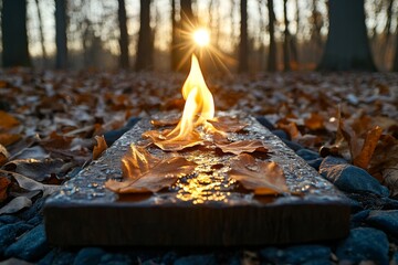Dense smoke billowing from a campfire in a forest, with warm hues and subtle light capturing the rustic and earthy feeling of nature, symbolizing warmth and depth