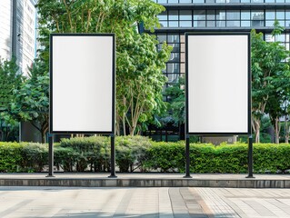  Blank whiteboard stand used for billboard advertising and display.