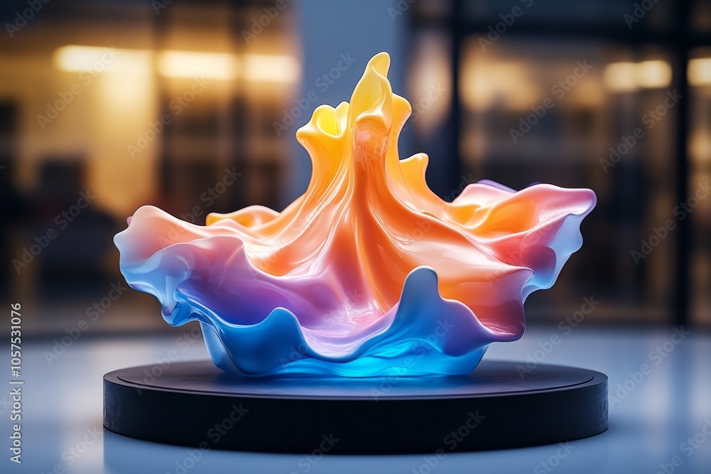 Poster Digital screen displaying a melting holographic object, with vibrant colors and soft fluidity capturing the futuristic essence of virtual melting, symbolizing creativity and fluidity
