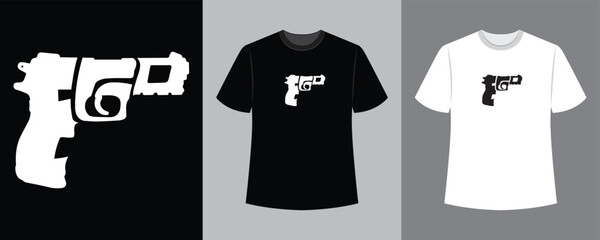 gun shape ego text illustration t-shirt design