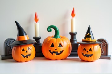 Halloween holiday toy pumpkins, toy caps, toy graves, toy candles,
