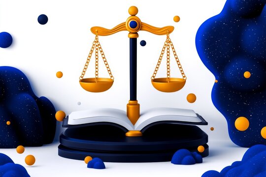 Flat 2D depiction of a law book open on a table, with clean, bold lines representing knowledge and order on a white background, symbolizing simplicity and wisdom