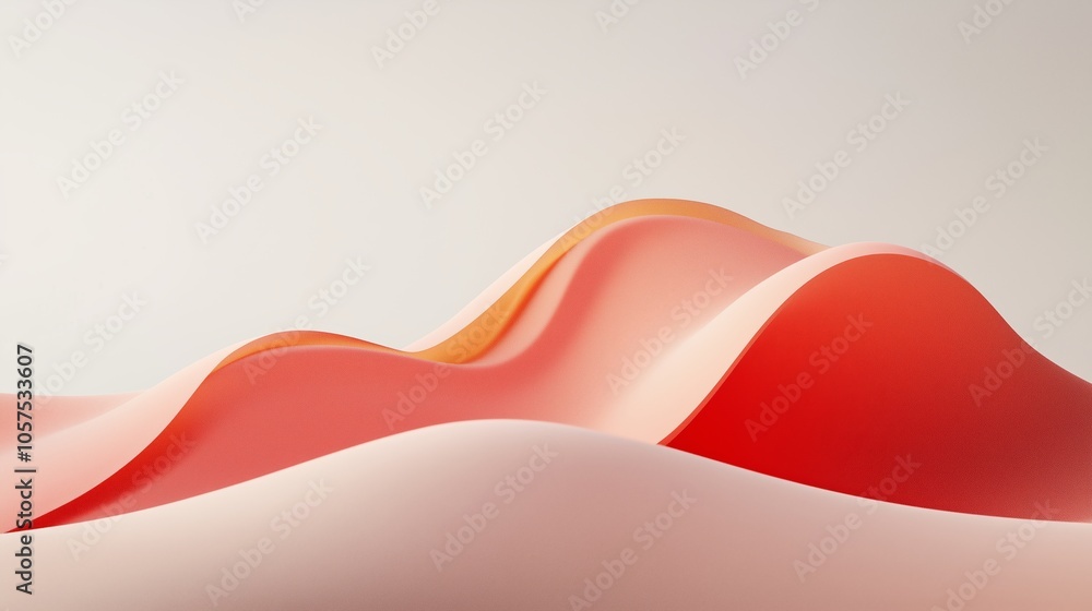Poster swirling waves of soft red and peach tones create a serene abstract landscape in a minimalistic sett